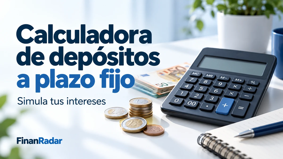 Calculadora y monedas de euro para simular los intereses de un depósito a plazo fijo