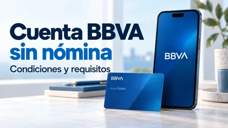 Cuenta BBVA sin nómina: ilustración de un móvil y una tarjeta de débito.