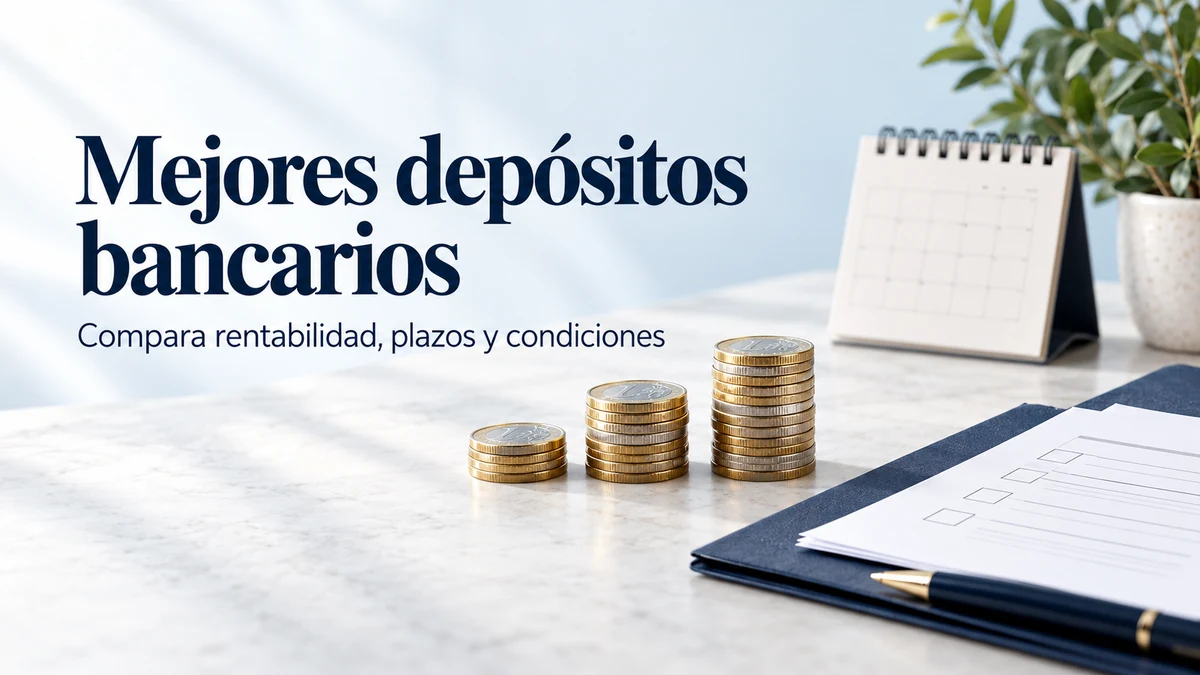 Mejores depósitos bancarios: monedas de euro, calendario y documentos para comparar plazos y rentabilidad.
